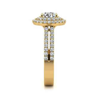 1 1/2 Carat Double Halo Round Diamond Engagement Ring in 14 Karat Yellow Gold
