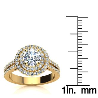1 1/2 Carat Double Halo Round Diamond Engagement Ring in 14 Karat Yellow Gold