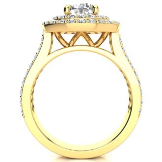 2 Carat Double Halo Round Diamond Engagement Ring in 14 Karat Yellow Gold