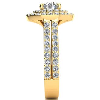 2 Carat Double Halo Round Diamond Engagement Ring in 14 Karat Yellow Gold