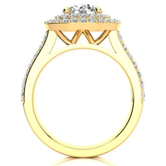 2 1/2 Carat Double Halo Round Diamond Engagement Ring in 14 Karat Yellow Gold