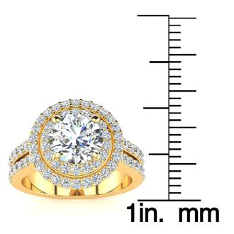2 1/2 Carat Double Halo Round Diamond Engagement Ring in 14 Karat Yellow Gold