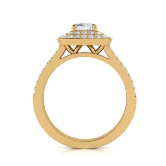 1 1/2 Carat Double Halo Cushion Cut Diamond Engagement Ring in 14 Karat Yellow Gold