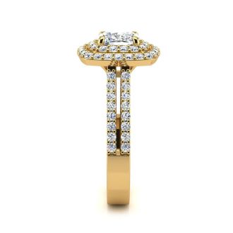 2 Carat Double Halo Cushion Cut Diamond Engagement Ring in 14 Karat Yellow Gold