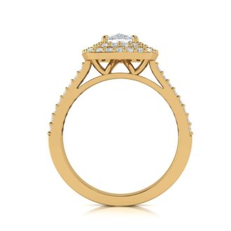 2 Carat Double Halo Cushion Cut Diamond Engagement Ring in 14 Karat Yellow Gold