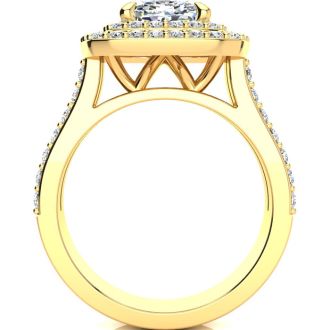 2 1/2 Carat Double Halo Cushion Cut Diamond Engagement Ring in 14 Karat Yellow Gold