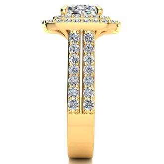 2 1/2 Carat Double Halo Cushion Cut Diamond Engagement Ring in 14 Karat Yellow Gold