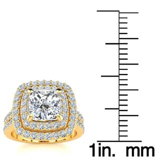 2 1/2 Carat Double Halo Cushion Cut Diamond Engagement Ring in 14 Karat Yellow Gold