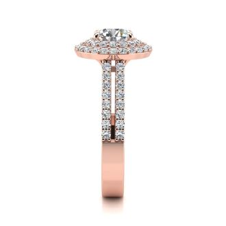 1 1/2 Carat Double Halo Round Diamond Engagement Ring in 14 Karat Rose Gold