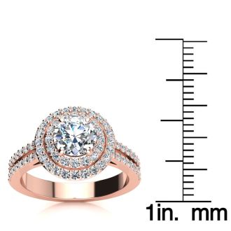 1 1/2 Carat Double Halo Round Diamond Engagement Ring in 14 Karat Rose Gold