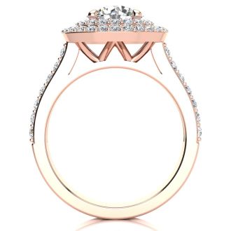 2 1/2 Carat Double Halo Round Diamond Engagement Ring 14 Karat Rose Gold