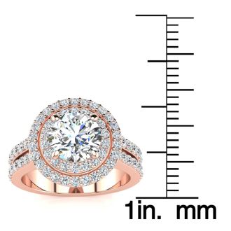 2 1/2 Carat Double Halo Round Diamond Engagement Ring 14 Karat Rose Gold