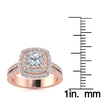 1 1/2 Carat Halo Diamond Engagement Ring in 14k Rose Gold