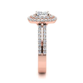 2 Carat Double Halo Cushion Cut Diamond Engagement Ring in 14 Karat Rose Gold