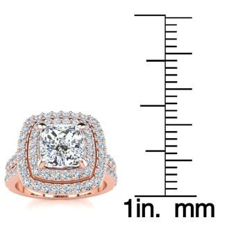 2 1/2 Carat Double Halo Diamond Engagement Ring in 14k Rose Gold