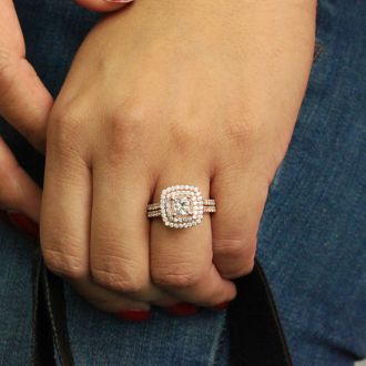 2 1/2 Carat Double Halo Diamond Engagement Ring in 14k Rose Gold
