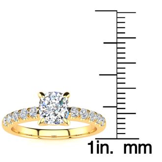 1.30 Carat Traditional Diamond Engagement Ring with 1 Carat Center Cushion Cut Solitaire In 14 Karat Yellow Gold