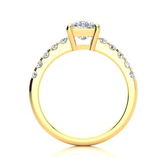 1 3/4 Carat Traditional Diamond Engagement Ring with 1 1/2 Carat Center Cushion Cut Solitaire In 14 Karat Yellow Gold 