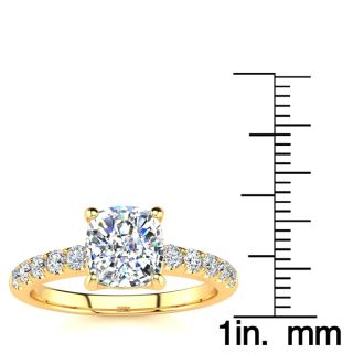 1 3/4 Carat Traditional Diamond Engagement Ring with 1 1/2 Carat Center Cushion Cut Solitaire In 14 Karat Yellow Gold 