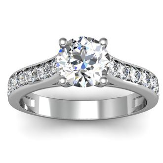 1 1/2 Carat Classic Engagement Ring With 1 Carat Center Diamond In 14K White Gold