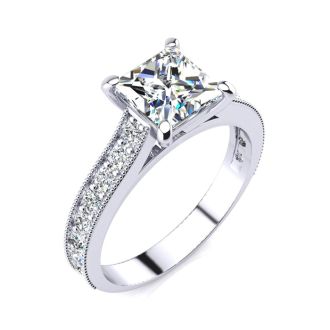 1 1/2 Carat Diamond Engagement Ring With 1 Carat Princess Cut Center Diamond In 14K White Gold