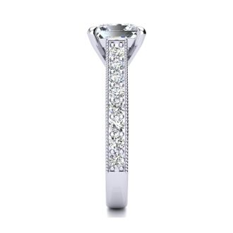 1 1/2 Carat Diamond Engagement Ring With 1 Carat Princess Cut Center Diamond In 14K White Gold