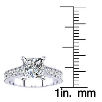 1 1/2 Carat Diamond Engagement Ring With 1 Carat Princess Cut Center Diamond In 14K White Gold