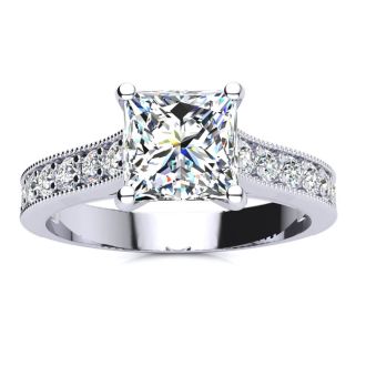 2 1/2 Carat Diamond Engagement Ring With 2 Carat Princess Cut Center Diamond In 14K White Gold