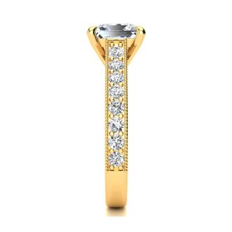 1 1/2 Carat Diamond Engagement Ring With 1 Carat Princess Cut Center Diamond In 14K Yellow Gold
