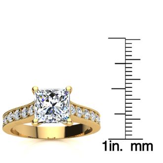 2 Carat Diamond Engagement Ring With 1 1/2 Carat Princess Cut Center Diamond In 14K Yellow Gold