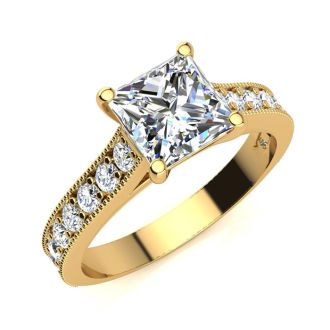 2 1/2 Carat Diamond Engagement Ring With 2 Carat Princess Cut Center Diamond In 14K Yellow Gold