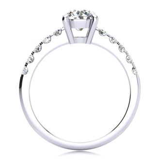 1.30 Carat Traditional Diamond Engagement Ring with 1 Carat Center Round Solitaire In 14 Karat White Gold