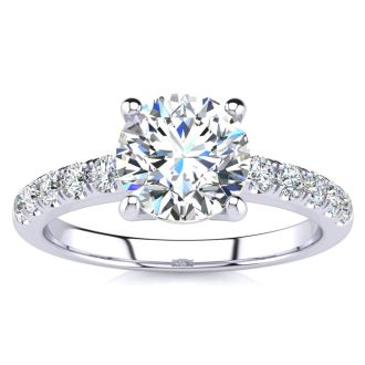 1 3/4 Carat Traditional Diamond Engagement Ring with 1 1/2 Carat Center Round Solitaire In 14 Karat White Gold 