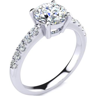 1 3/4 Carat Traditional Diamond Engagement Ring with 1 1/2 Carat Center Round Solitaire In 14 Karat White Gold 