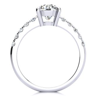 1 3/4 Carat Traditional Diamond Engagement Ring with 1 1/2 Carat Center Round Solitaire In 14 Karat White Gold 