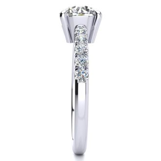1 3/4 Carat Traditional Diamond Engagement Ring with 1 1/2 Carat Center Round Solitaire In 14 Karat White Gold 