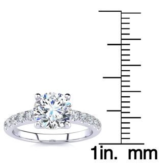 1 3/4 Carat Traditional Diamond Engagement Ring with 1 1/2 Carat Center Round Solitaire In 14 Karat White Gold 