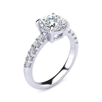 2.30 Carat Traditional Diamond Engagement Ring with 2 Carat Center Round Solitaire In 14 Karat White Gold
