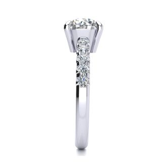 2.30 Carat Traditional Diamond Engagement Ring with 2 Carat Center Round Solitaire In 14 Karat White Gold