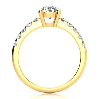 1.30 Carat Traditional Diamond Engagement Ring with 1 Carat Center Round Solitaire In 14 Karat Yellow Gold