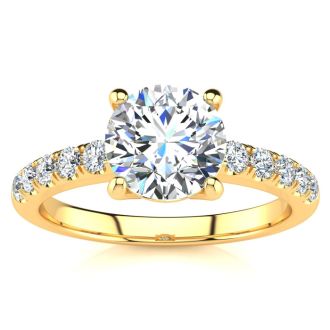 1 3/4 Carat Traditional Diamond Engagement Ring with 1 1/2 Carat Center Round Solitaire In 14 Karat Yellow Gold 