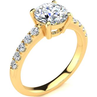 1 3/4 Carat Traditional Diamond Engagement Ring with 1 1/2 Carat Center Round Solitaire In 14 Karat Yellow Gold 