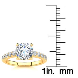 1 3/4 Carat Traditional Diamond Engagement Ring with 1 1/2 Carat Center Round Solitaire In 14 Karat Yellow Gold 