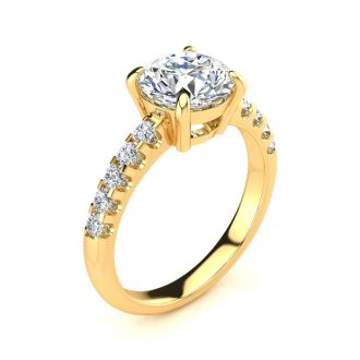 2.30 Carat Traditional Diamond Engagement Ring with 2 Carat Center Round Solitaire In 14 Karat Yellow Gold