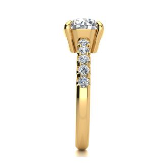 2.30 Carat Traditional Diamond Engagement Ring with 2 Carat Center Round Solitaire In 14 Karat Yellow Gold