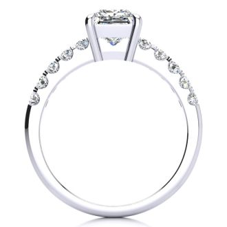 1 1/3 Carat Traditional Diamond Engagement Ring with 1 Carat Center Princess Cut Solitaire In 14 Karat White Gold 