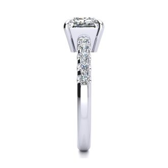 1 3/4 Carat Traditional Diamond Engagement Ring with 1 1/2 Carat Center Princess Cut Solitaire In 14 Karat White Gold 
