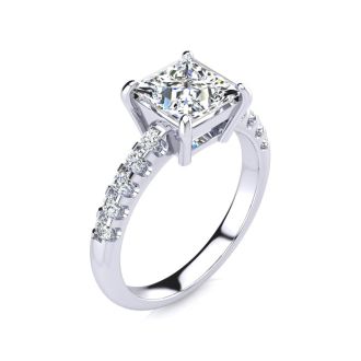 2 1/2 Carat Traditional Diamond Engagement Ring with 2.15 Carat Center Princess Cut Solitaire In 14 Karat White Gold 