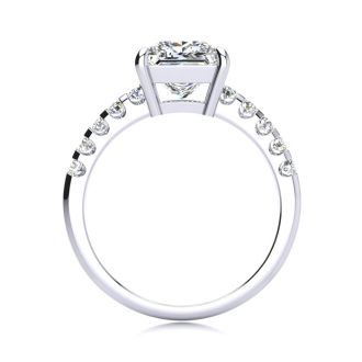2 1/2 Carat Traditional Diamond Engagement Ring with 2.15 Carat Center Princess Cut Solitaire In 14 Karat White Gold 