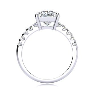 2 1/2 Carat Traditional Diamond Engagement Ring with 2.15 Carat Center Princess Cut Solitaire In 14 Karat White Gold 